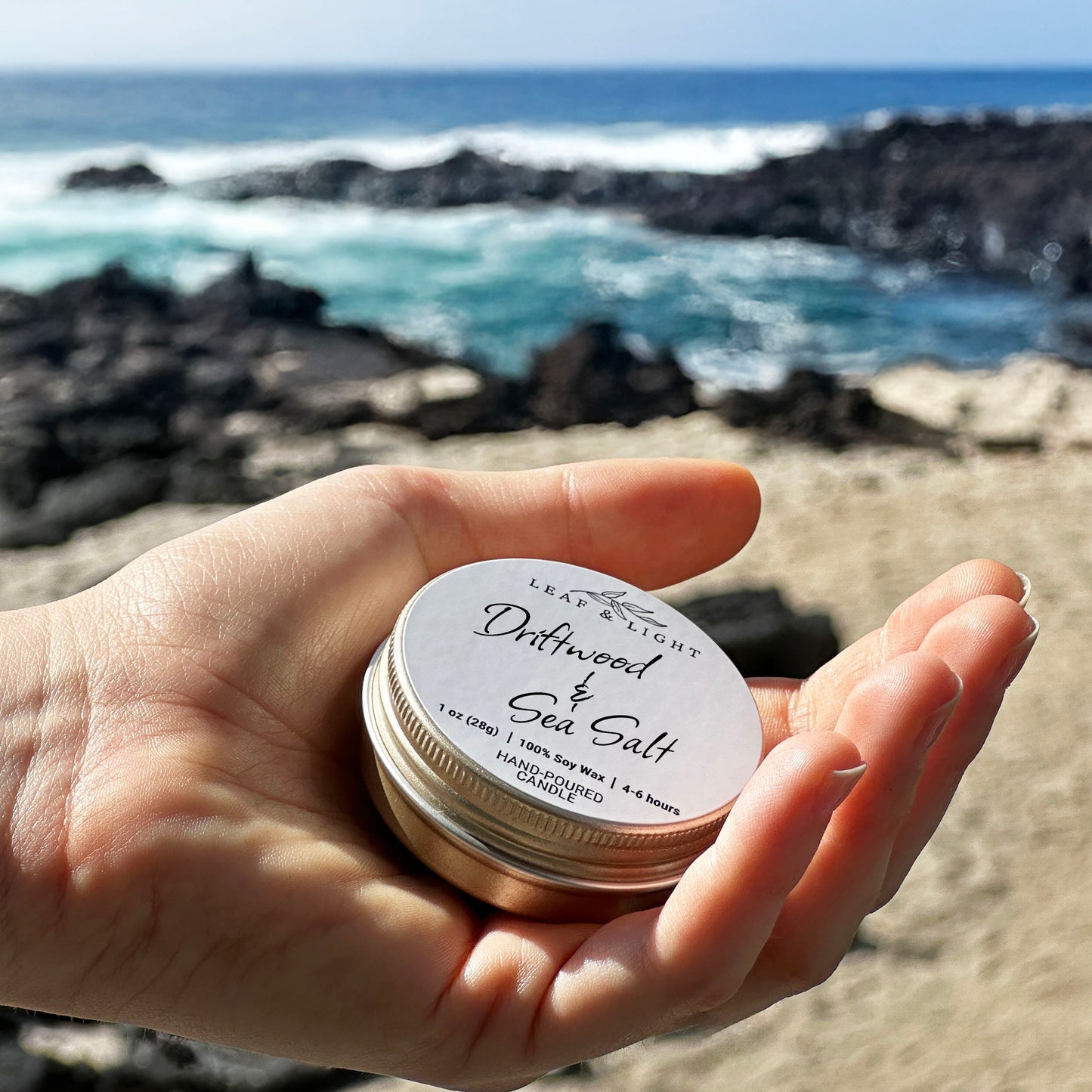 DRIFTWOOD AND SEA SALT | MINI SCENTED BEACH CANDLE (1 oz)