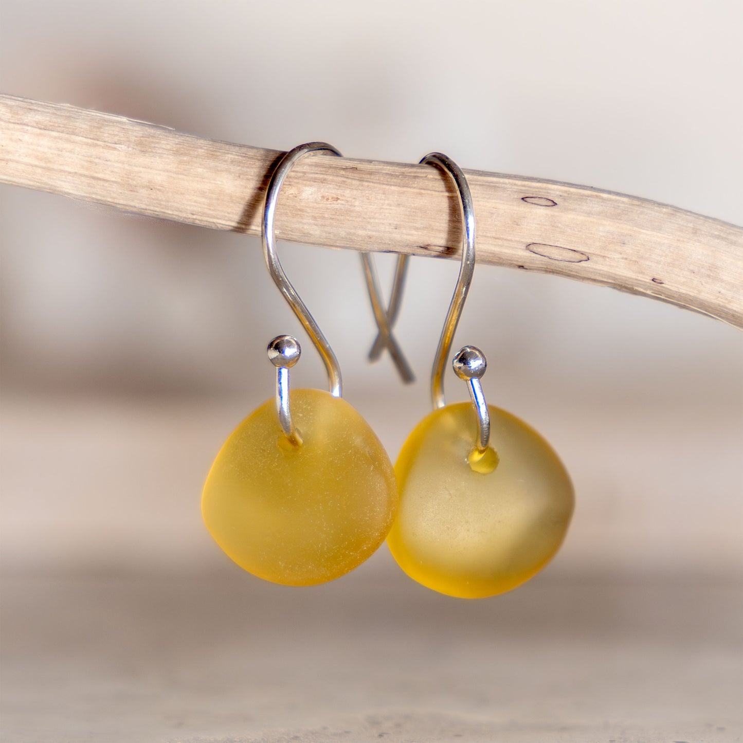 AMBER COASTAL GLASS DROP EARRINGS | SILVER PLATED