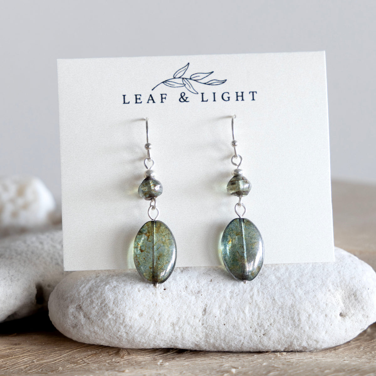 LUSTROUS GREEN OVAL DANGLE EARRINGS | SILVER PLATED