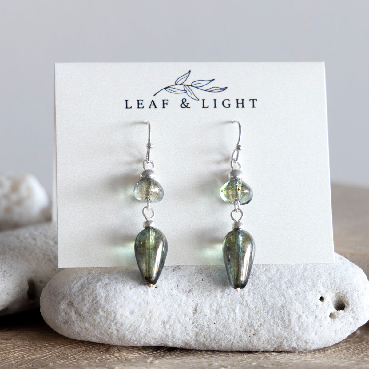 LUSTROUS GREEN TEARDROP DANGLE EARRINGS | SILVER PLATED