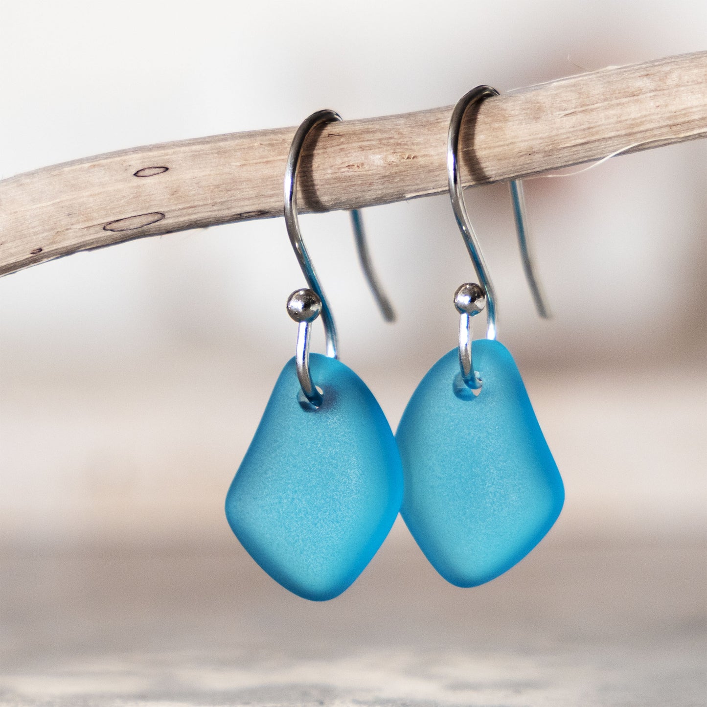 TURQUOISE COASTAL GLASS DROP EARRINGS | SILVER PLATED