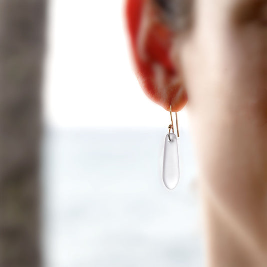 CRYSTAL TEARDROP COASTAL GLASS EARRINGS | SILVER PLATED