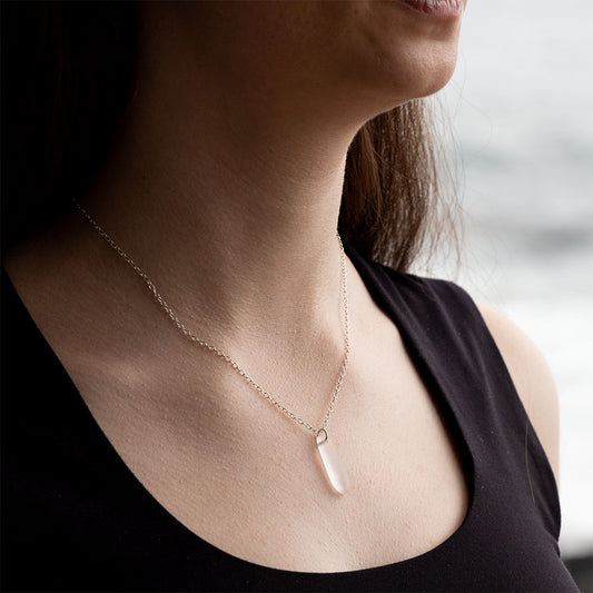 CRYSTAL TEARDROP COASTAL GLASS NECKLACE | SILVER PLATED