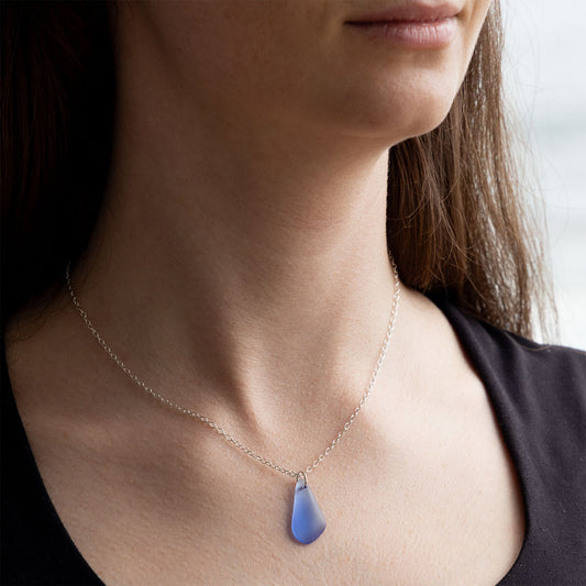SKY BLUE PENDANT COASTAL GLASS NECKLACE | SILVER PLATED