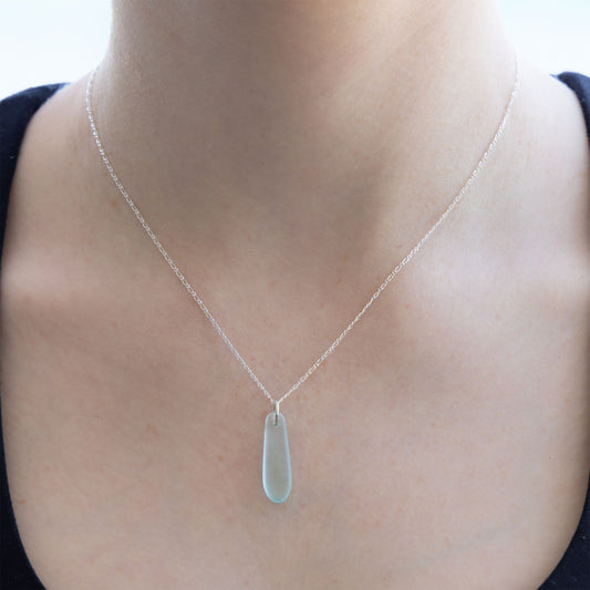 LIGHT AQUA TEARDROP COASTAL GLASS NECKLACE | STERLING SILVER