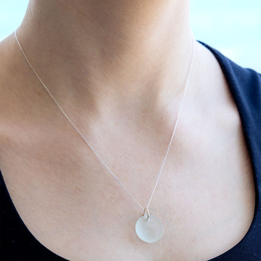 STERLING SILVER COASTAL GLASS NECKLACE - LIGHT AQUA CIRCLE