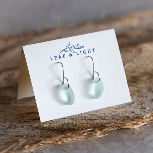 LIGHT AQUA PETAL COASTAL GLASS EARRINGS | STERLING SILVER