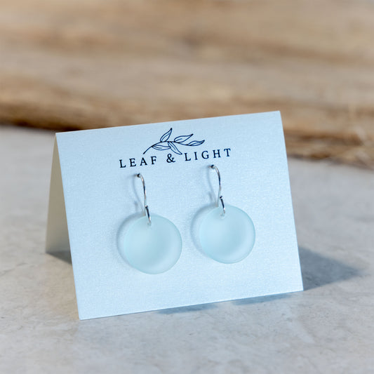 LIGHT AQUA CIRCLE COASTAL GLASS EARRINGS | STERLING SILVER