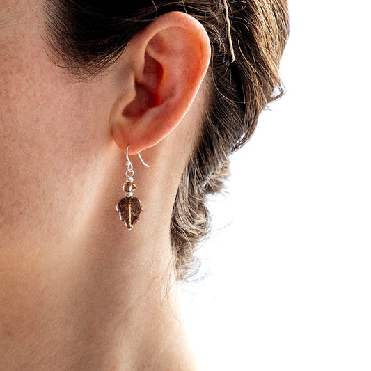 LUMINOUS BROWN LEAF EARRINGS | SILVER PLATED