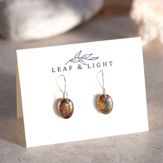 BROWN LUSTER OVAL GLASS MINIMAL EARRINGS | STERLING SILVER