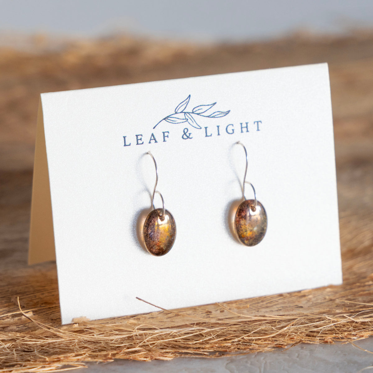 BROWN LUSTER OVAL GLASS MINIMAL EARRINGS | STERLING SILVER