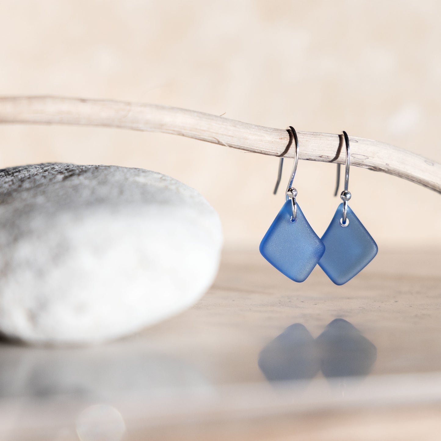 BLUE COASTAL GLASS DROP EARRINGS | SILVER PLATED