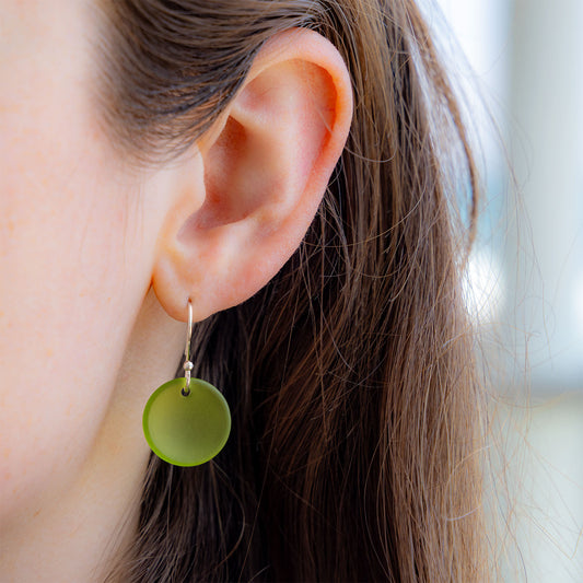 OLIVE CIRCLE COASTAL GLASS EARRINGS | SILVER PLATED