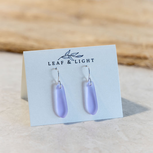 LAVENDER BLUE TEARDROP COASTAL GLASS EARRINGS | STERLING SILVER