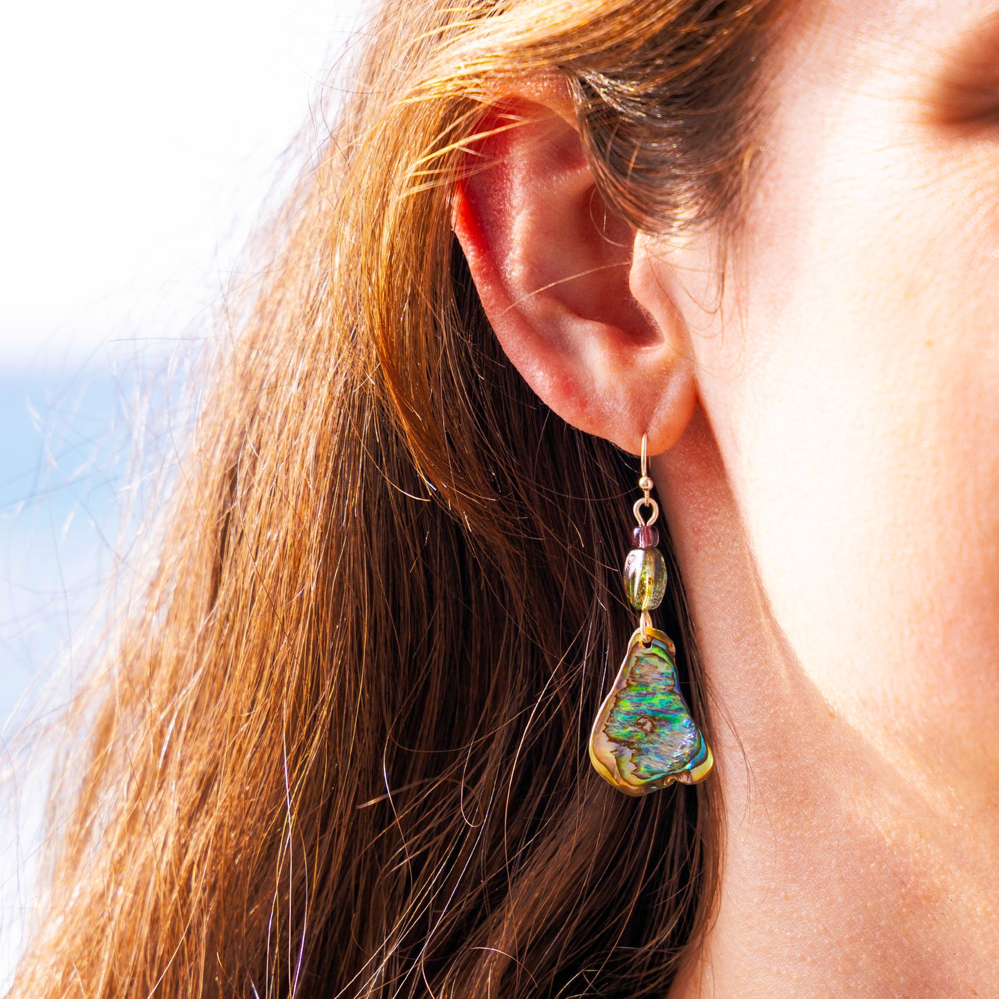 SILVER PLATED PAUA SHELL EARRINGS WITH VINTAGE GLASS