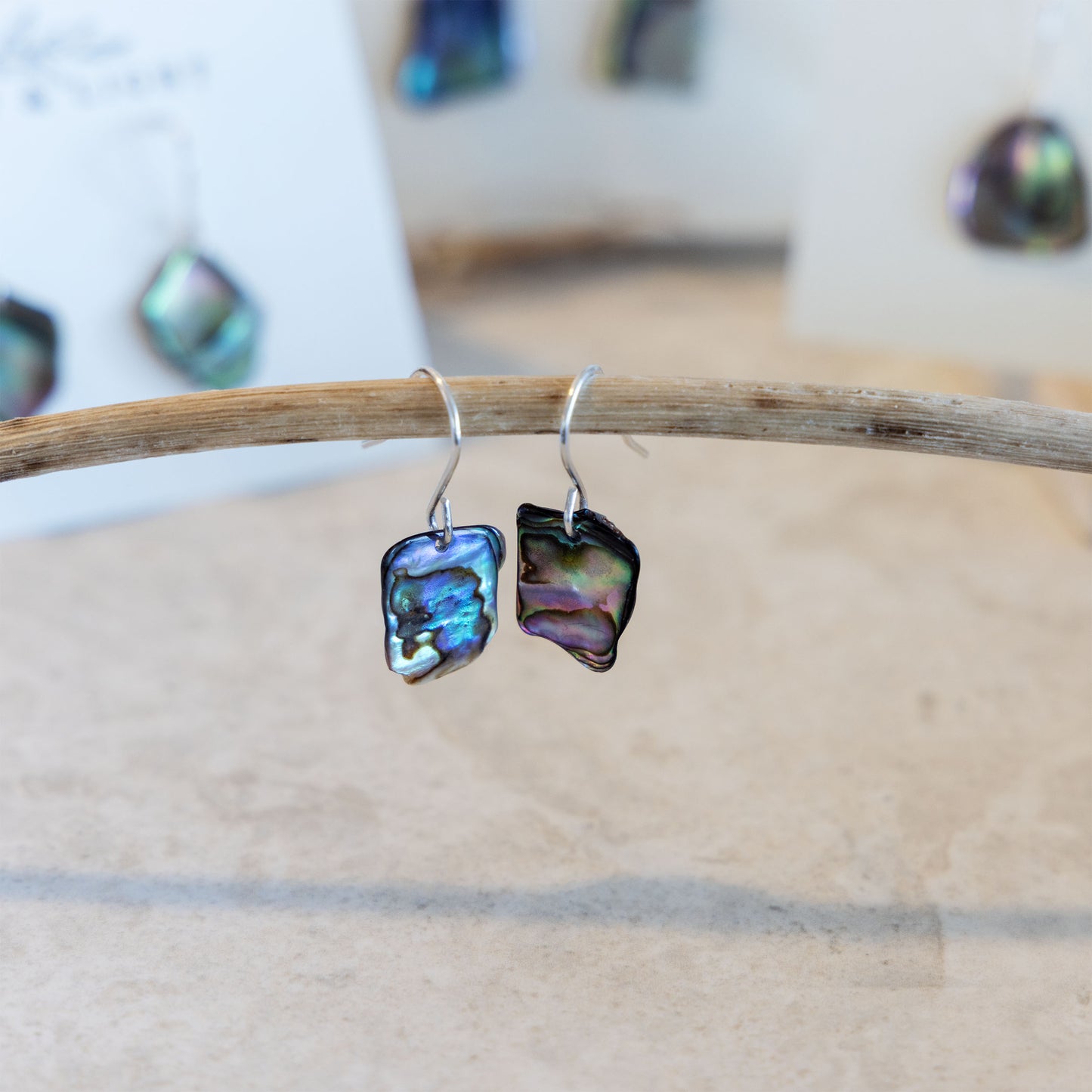 PAUA SHELL EARRINGS | PETITE STERLING SILVER DROP EARRINGS
