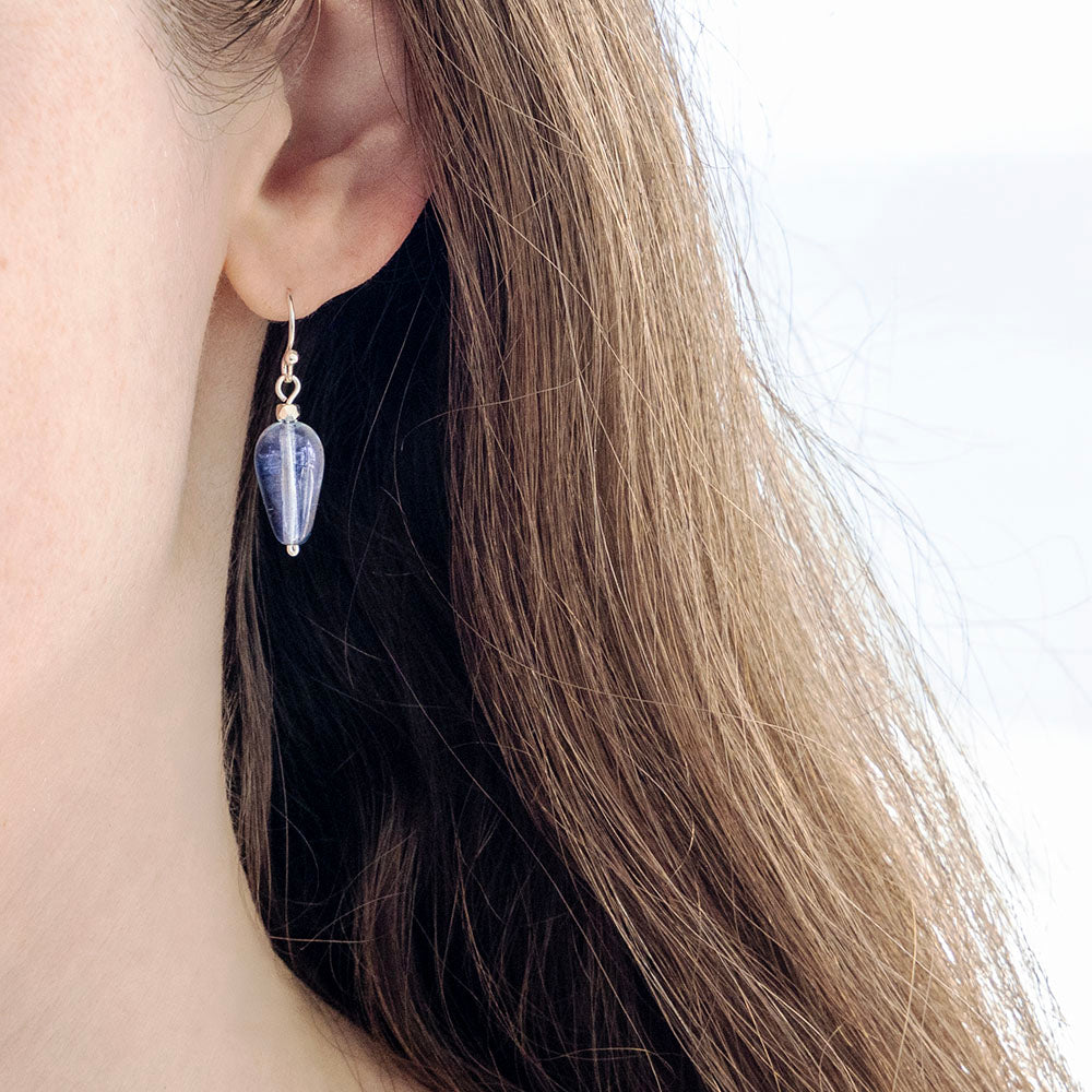 LUMINOUS BLUE CZECH GLASS TEARDROP EARRINGS | SILVER PLATED
