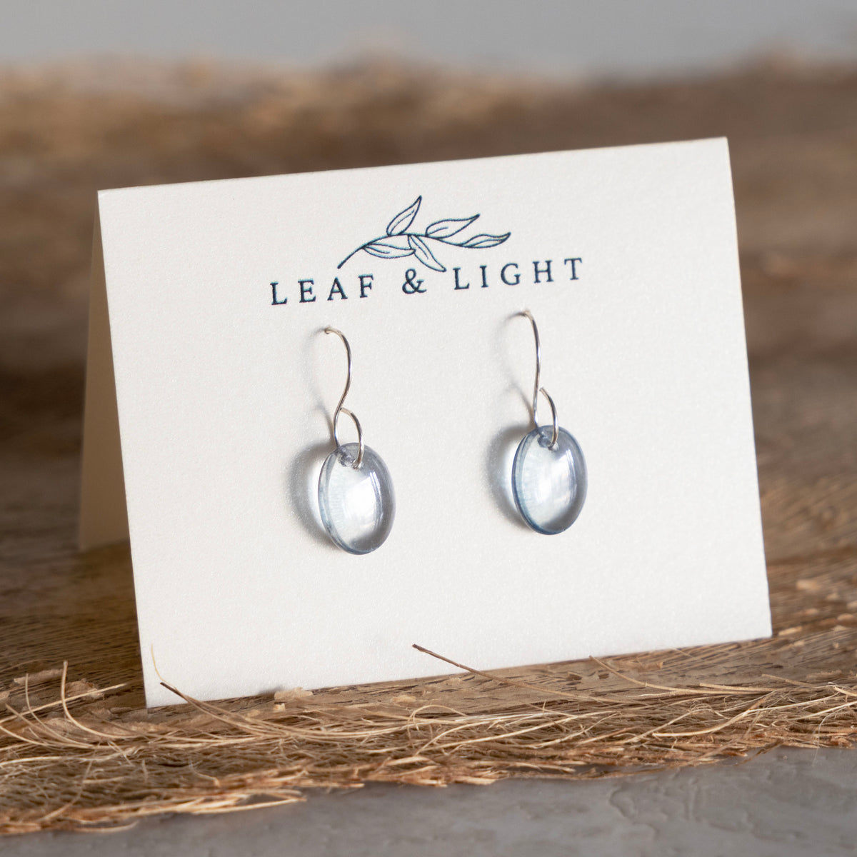 BLUE LUSTER OVAL GLASS ULTRALIGHT EARRINGS | STERLING SILVER