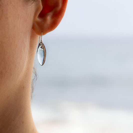 LIGHT BLUE LUSTER MARQUISE GLASS EARRINGS | STERLING SILVER