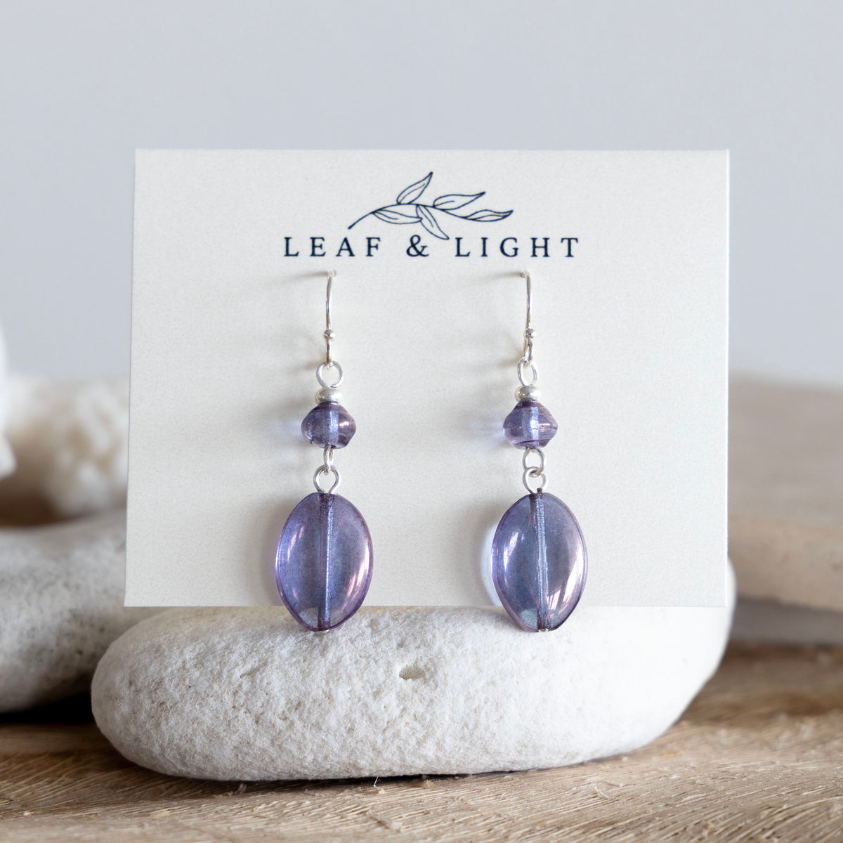 LUMINOUS PURPLE OVAL DANGLE EARRINGS | SILVER PLATED