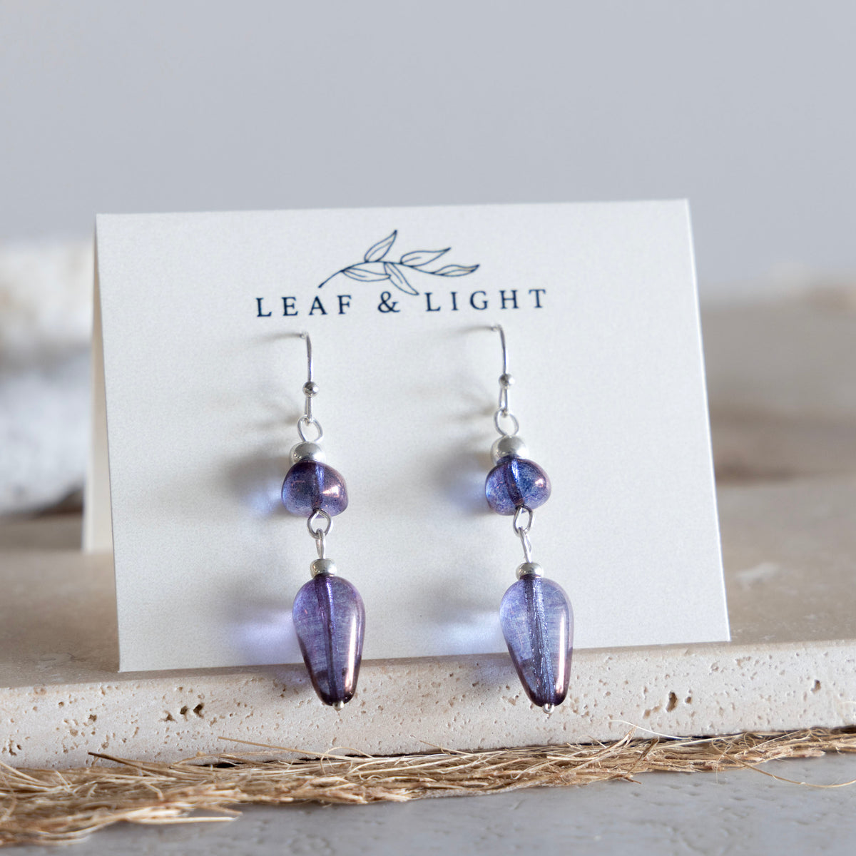 LUMINOUS PURPLE TEARDROP DANGLE EARRINGS | SILVER PLATED