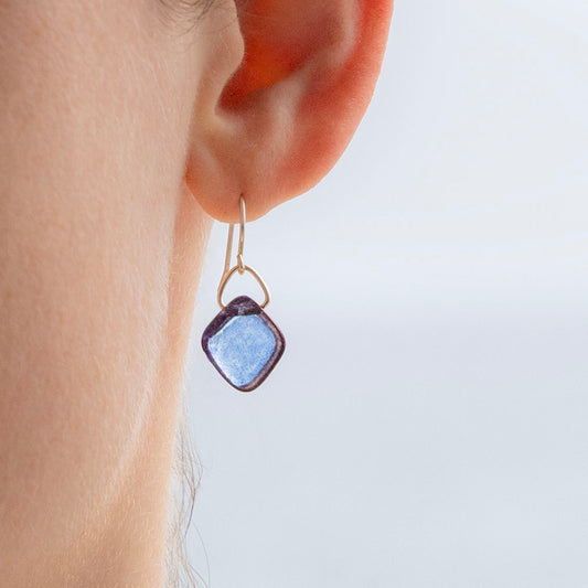 PURPLE LUSTER SQUARE GLASS EARRINGS | STERLING SILVER
