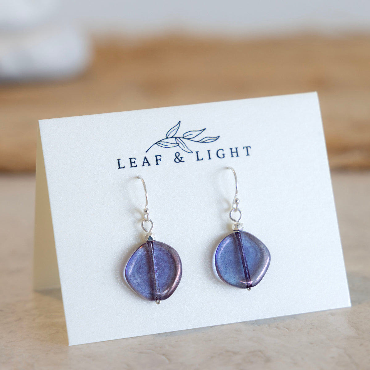 Sea Storm Purple Czech glass round earrings with sterling silver ear wires