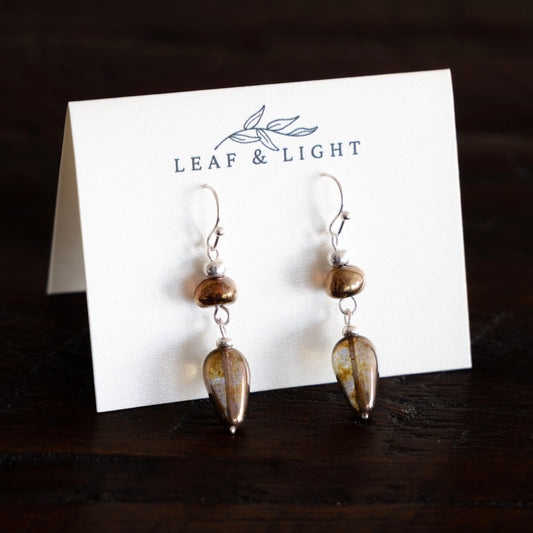 LUMINOUS BROWN TEARDROP DANGLE EARRINGS | SILVER PLATED