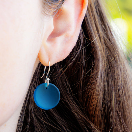 TEAL CIRCLE COASTAL GLASS EARRINGS | SILVER PLATED