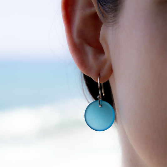 TURQUOISE CIRCLE COASTAL GLASS EARRINGS | SILVER PLATED