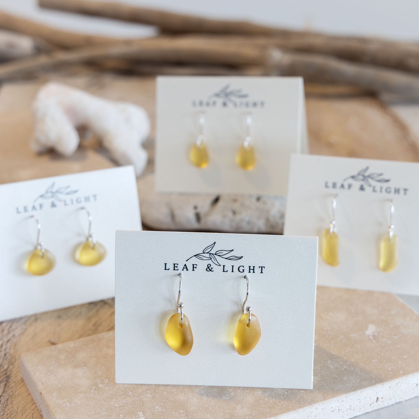 AMBER COASTAL GLASS DROP EARRINGS | SILVER PLATED