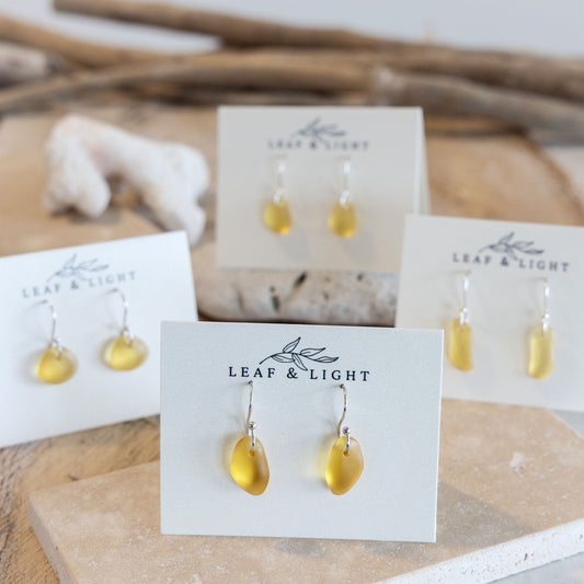 AMBER COASTAL GLASS DROP EARRINGS | SILVER PLATED