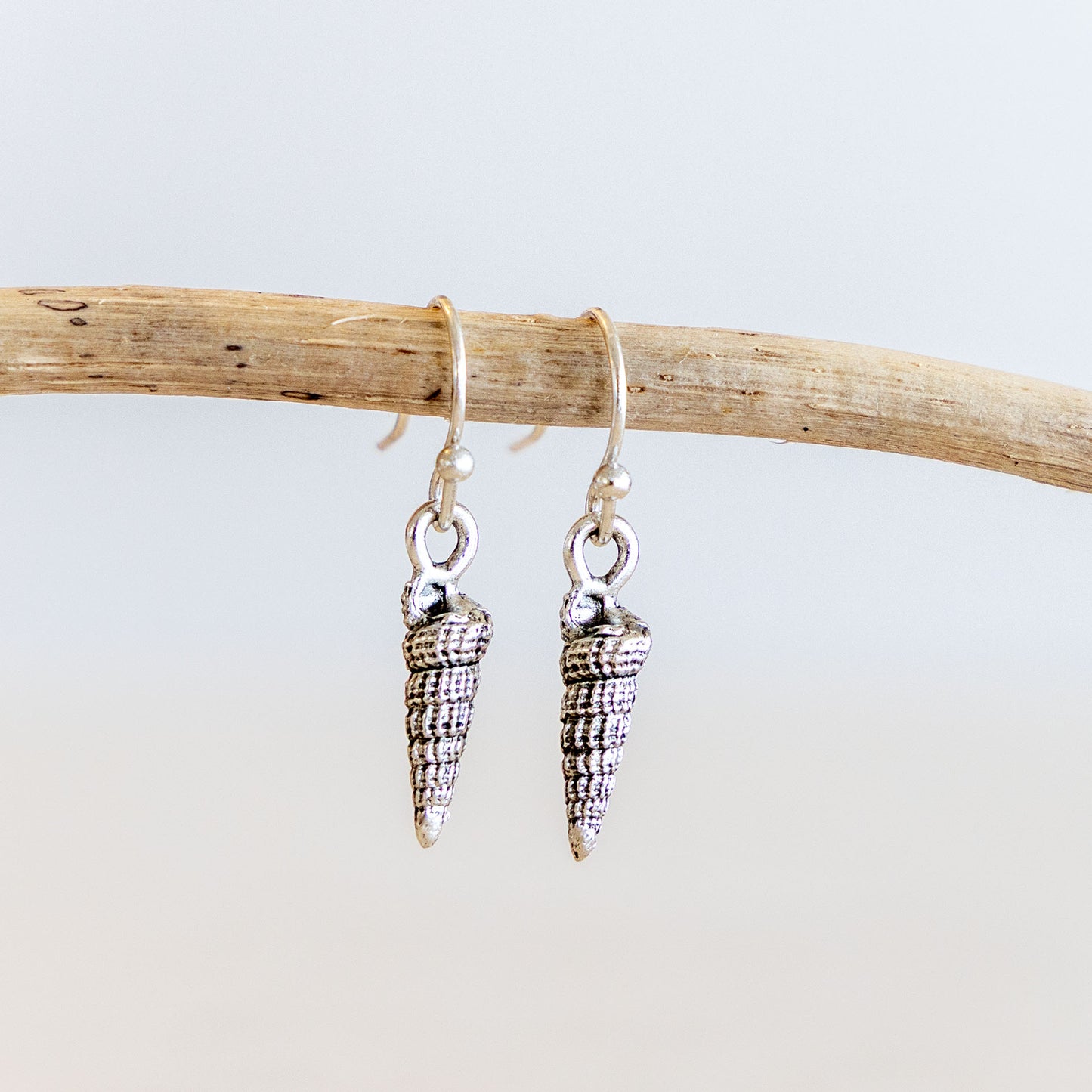 AUGER SHELL COASTAL CHARM EARRINGS | SILVER PLATED