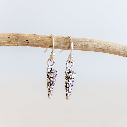 AUGER SHELL COASTAL CHARM EARRINGS | SILVER PLATED