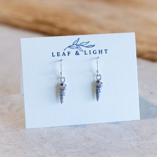 AUGER SHELL COASTAL CHARM EARRINGS | SILVER PLATED