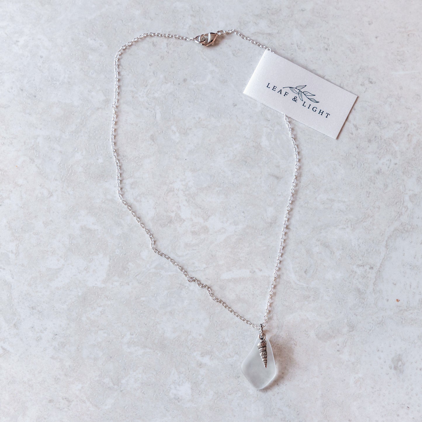 AUGER SHELL AND GLASS CHARM NECKLACE | SILVER PLATED