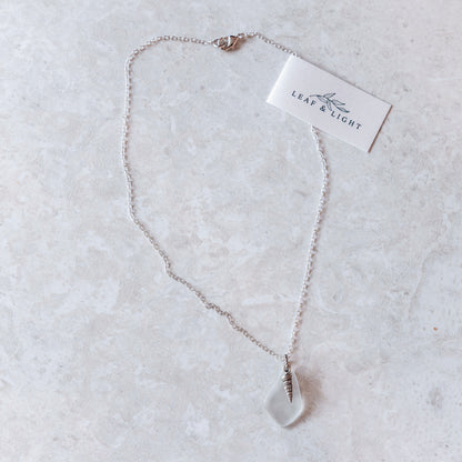 AUGER SHELL AND GLASS CHARM NECKLACE | SILVER PLATED