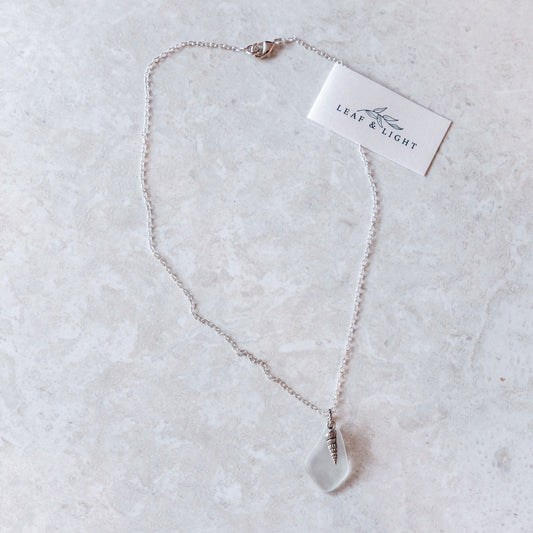 AUGER SHELL AND GLASS CHARM NECKLACE | SILVER PLATED