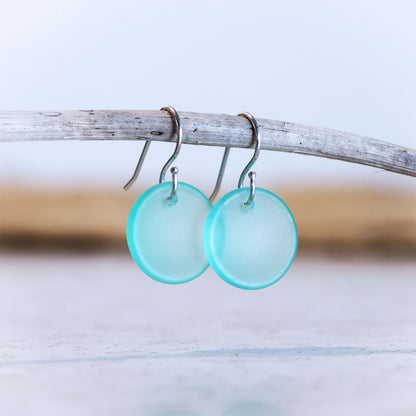 DEEP AQUA CIRCLE COASTAL GLASS EARRINGS | STERLING SILVER