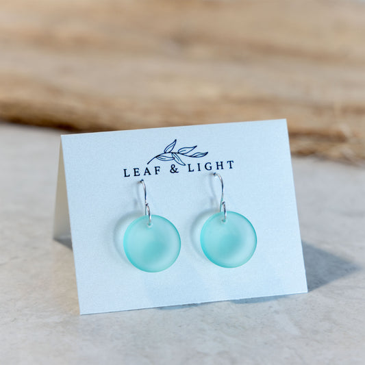 DEEP AQUA CIRCLE COASTAL GLASS EARRINGS | STERLING SILVER