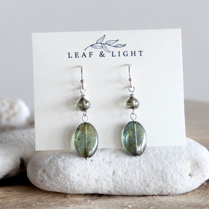LUSTROUS GREEN OVAL DANGLE EARRINGS | SILVER PLATED