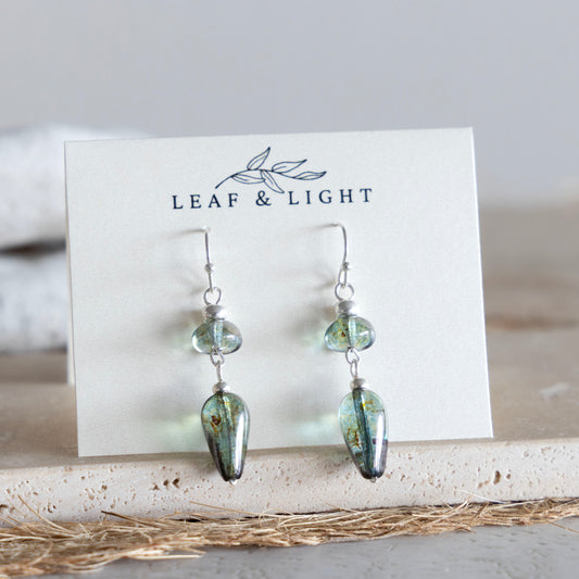 LUSTROUS GREEN TEARDROP DANGLE EARRINGS | SILVER PLATED