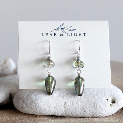LUSTROUS GREEN TEARDROP DANGLE EARRINGS | SILVER PLATED