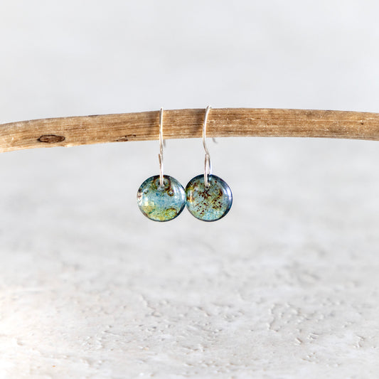 GREEN LUSTER TINY CIRCLE GLASS EARRINGS | STERLING SILVER