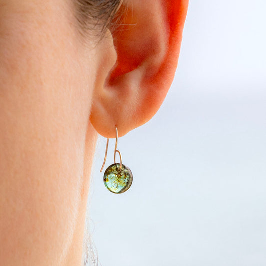 GREEN LUSTER TINY CIRCLE GLASS EARRINGS | STERLING SILVER