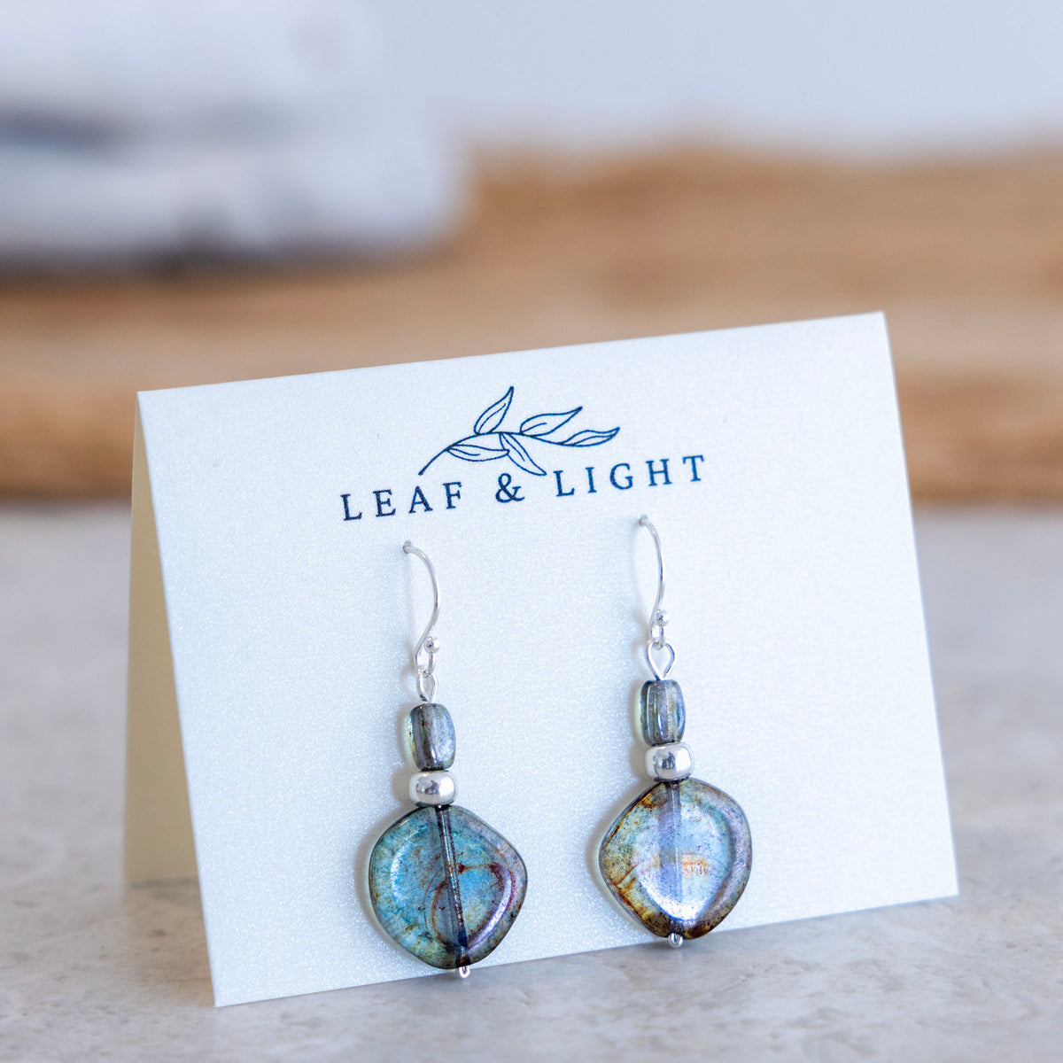 Beach Moss Green Czech glass classic drop earrings with sterling silver ear wires
