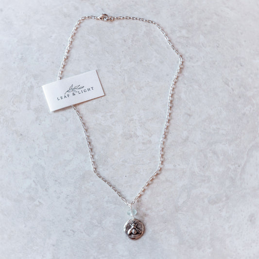 BEE AND GLASS COASTAL CHARM NECKLACE | SILVER PLATED