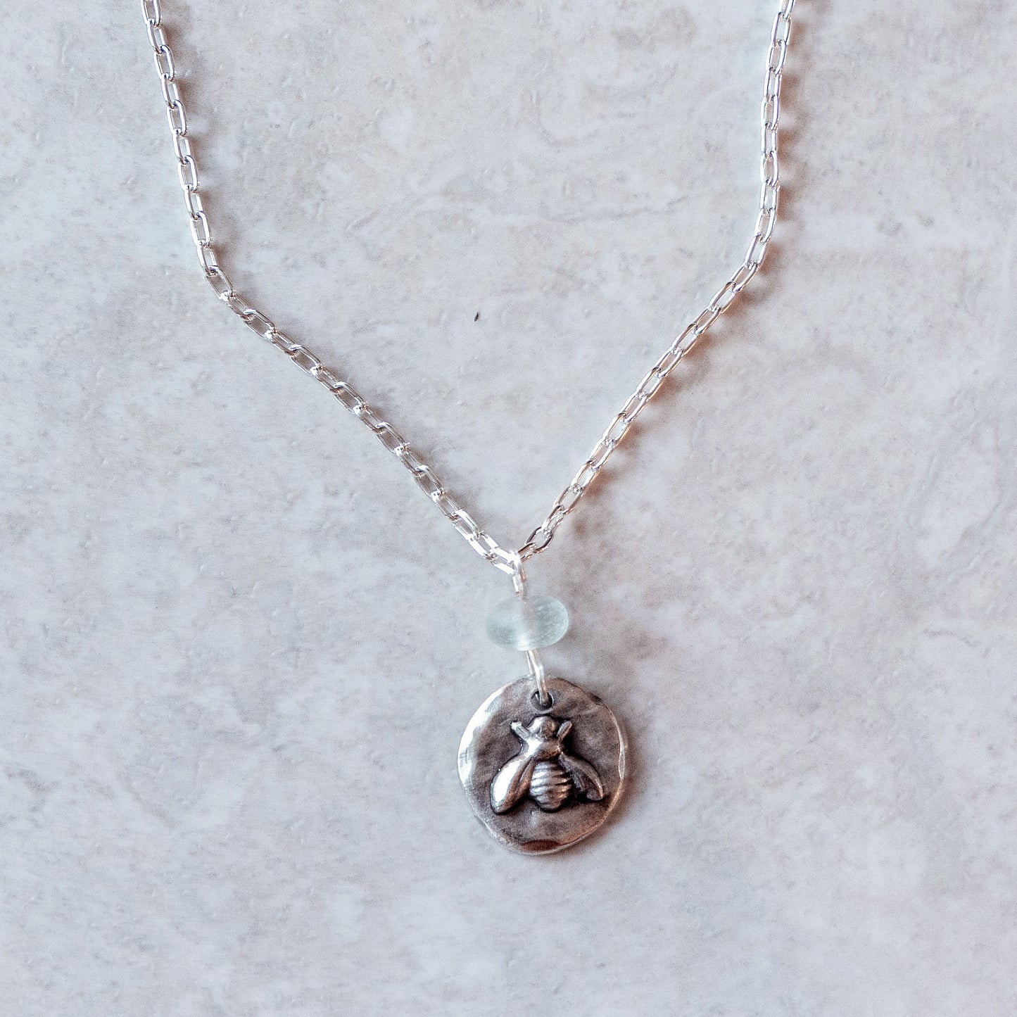 BEE AND GLASS COASTAL CHARM NECKLACE | SILVER PLATED