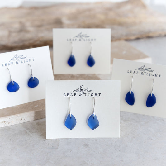 BLUE COASTAL GLASS DROP EARRINGS | STERLING SILVER