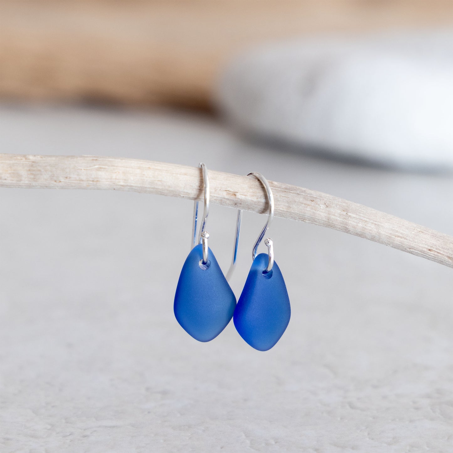 BLUE COASTAL GLASS DROP EARRINGS | STERLING SILVER